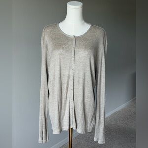 CW Natural Rustic Knit Linen+Rayon Button Front Cardigan-XL